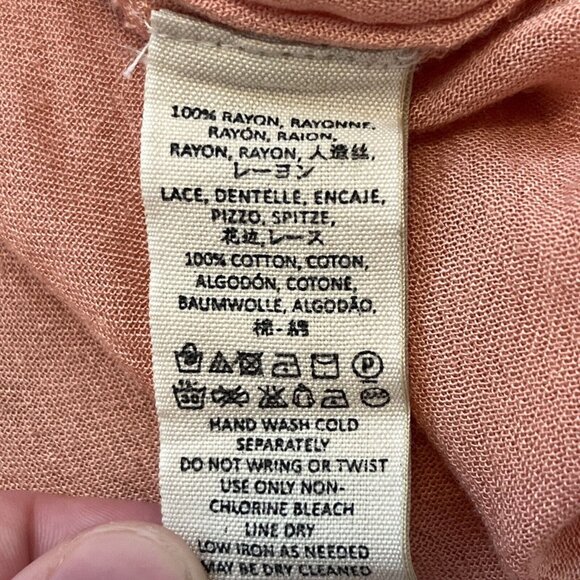 Free People Katie Bird Blouse SZ Large Pink Crochet Knit Oversized Button Up - Picture 7 of 9